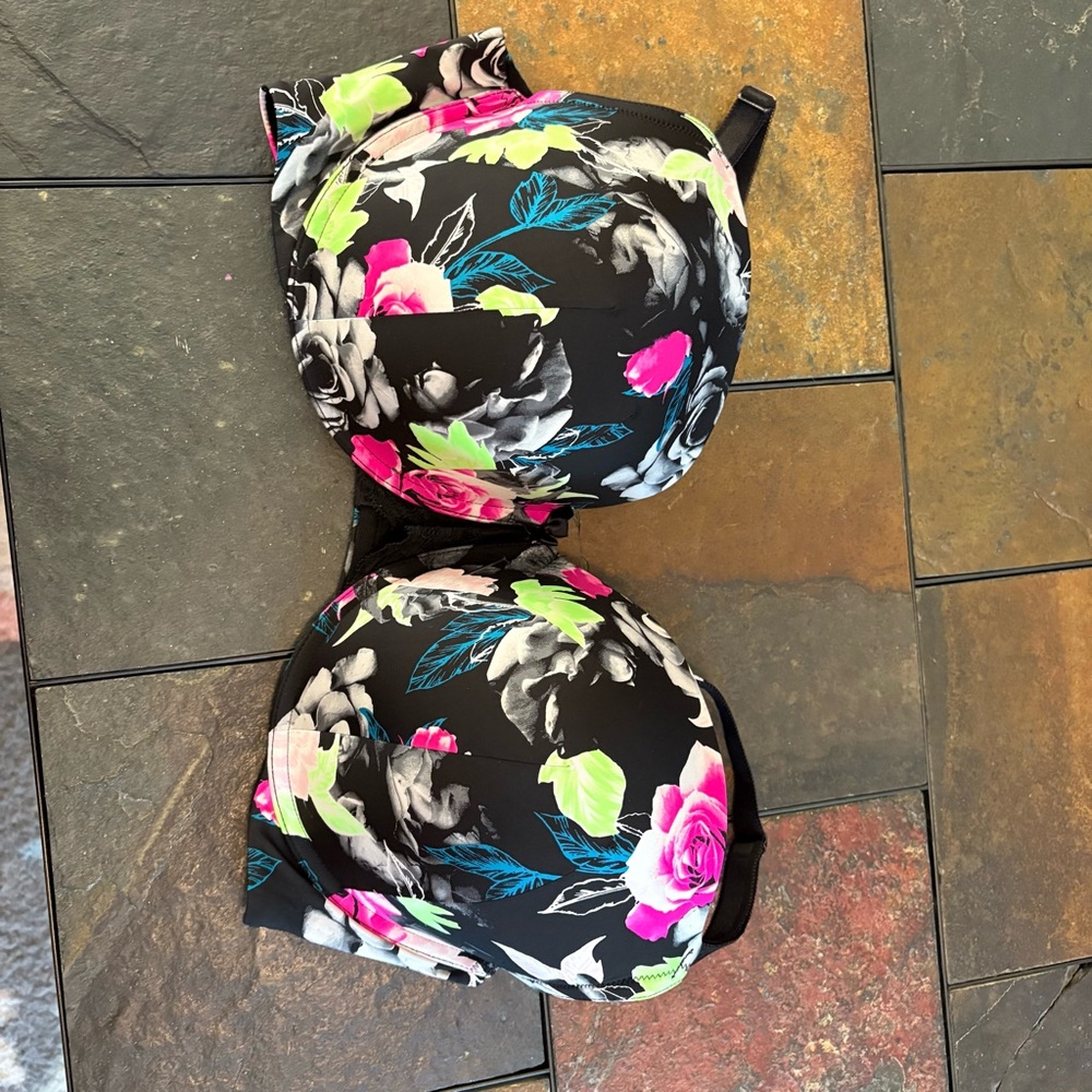 Floral Black Bra